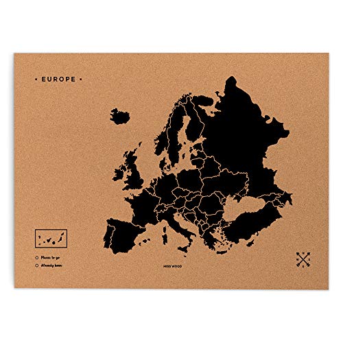 Miss Wood Woody Map XL – Karte der Welt-Kork mit Europa, schwarz, (60x90cm) von Miss Wood