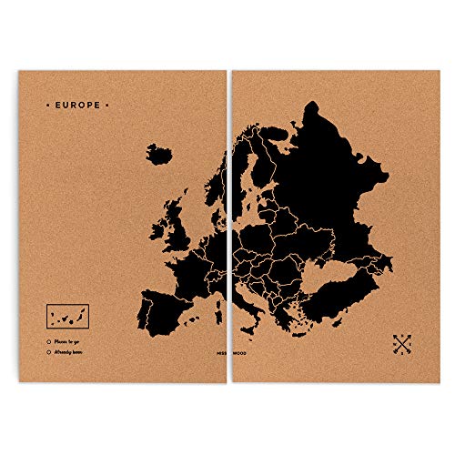Miss Wood Woody Map XXL – Karte der Welt-Kork mit Europa, schwarz, (90x120cm) von Miss Wood