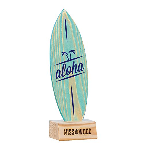 Miss Wood Woody Surf Board – Mini Tablita aus Holz, mit Fuß mit Motiv Aloha, Blau von Miss Wood