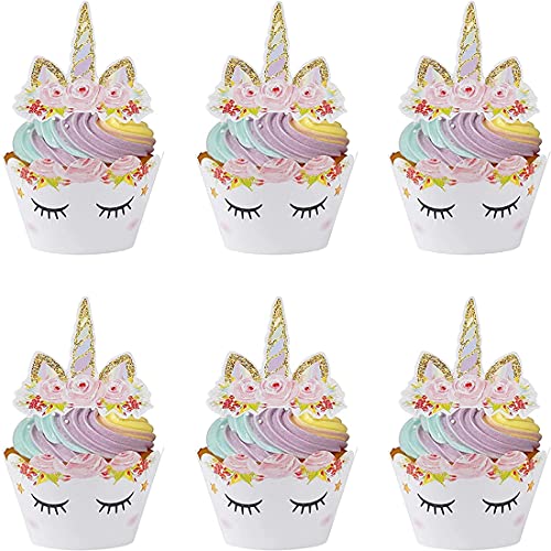 Cupcake Toppers,Kuchenaufsätze 24 Stücke Einhorn Cupcake Wrappers Kuchendeckel für Geburtstagsfeier Hochzeiten Jubiläen Gartenpartys Geburtstagskuchen Dekoration Lieferungen von Miss-shop