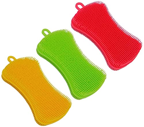 Silikon Schwamm,Küchenschwamm 3 Pack Multi-Purpose Reinigungsbürste Antibakterielle Spülschwamm Multifunktionaler Silikonbürste für Geschirr, Obst, Gemüse, Schrubber aus Silikon von Miss-shop