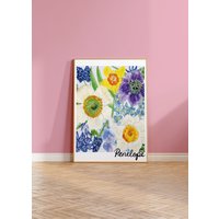 Personalisierte Kinder Blau Blumendruck, Mädchen Kindergarten Druck, Personalisierte Namen Druck Personalisierte Kinder Blau Blumendruck, Mädchen Kindergarten Druck, Personalisierte Namen Druck von MissBespokePapercuts