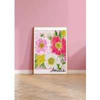 Personalisierte Kinder Rosa Blumendruck, Mädchen Kindergarten Druck, Personalisierte Namen Druck Personalisierte Kinder Rosa Blumendruck, Mädchen Kindergarten Druck, Personalisierte Namen Druck von MissBespokePapercuts