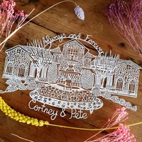 Venue Paperschnitt, Hochzeit Papercut Portrait, Paper Jubiläum von MissBespokePapercuts