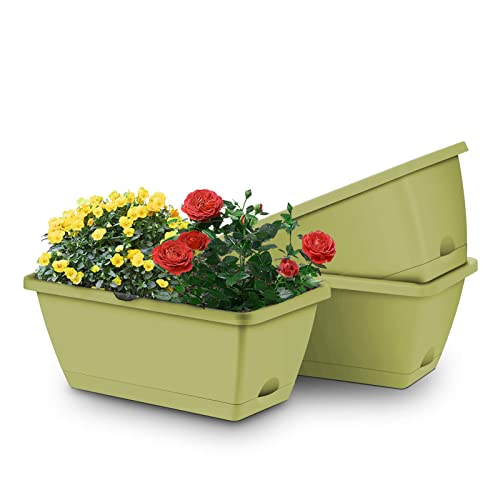 MissFox Blumenkasten Balkon 3er Set, 36x19cm 6 Liter Balkonkasten mit Wasserspeicher, Pflanzkübel Kunststoff Groß Rechteckig Blumentopf für Innen- und Draussen von MissFox