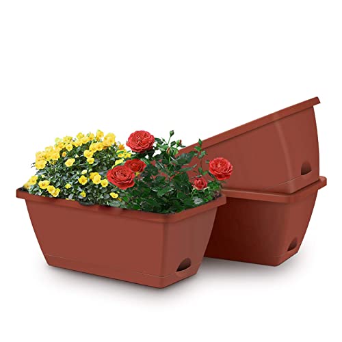 MissFox Blumenkasten Balkon 3er Set, 43x19cm 8 Liter Balkonkasten mit Wasserspeicher, Pflanzkübel Kunststoff Groß Rechteckig Blumentopf für Innen- und Draussen von MissFox