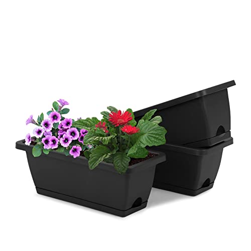 MissFox Blumenkasten Balkon 3er Set, 50x19cm 14 Liter Balkonkasten mit Wasserspeicher, Pflanzkübel Kunststoff Groß Rechteckig Blumentopf für Innen- und Draussen von MissFox