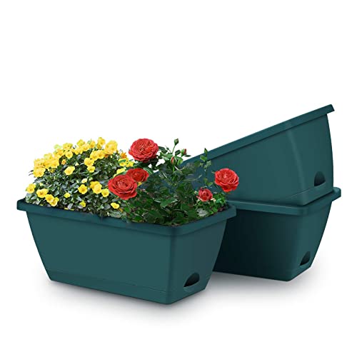 MissFox Blumenkasten Balkon 3er Set, 50x19cm 14 Liter Balkonkasten mit Wasserspeicher, Pflanzkübel Kunststoff Groß Rechteckig Blumentopf für Innen- und Draussen von MissFox