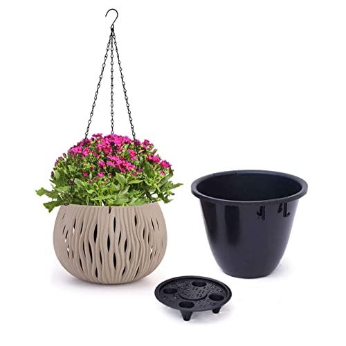 MissFox Blumentopf Hängend, Ø 25cm Blumenampel Außen & Innen, Hängende Blumentöpfe mit Rostfrei Ketten, Hängeblumentöpfe Plastik mit Ablaufloch, Hängetopf für Pflanzen Balkone Wanddekoration von MissFox