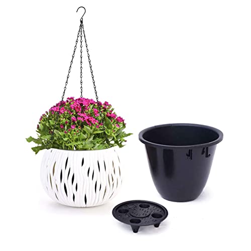 MissFox Blumentopf Hängend, Ø 25cm Blumenampel Außen & Innen, Hängende Blumentöpfe mit Rostfrei Ketten, Hängeblumentöpfe Plastik mit Ablaufloch, Hängetopf für Pflanzen Balkone Wanddekoration von MissFox