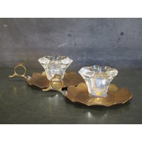 Paar Kerzenhalter Aus Messing Und Glas von MissMaudVintage