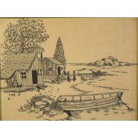 Vintage Gerahmt Stickerei Waterfront Cabin Boot von MissMaudVintage