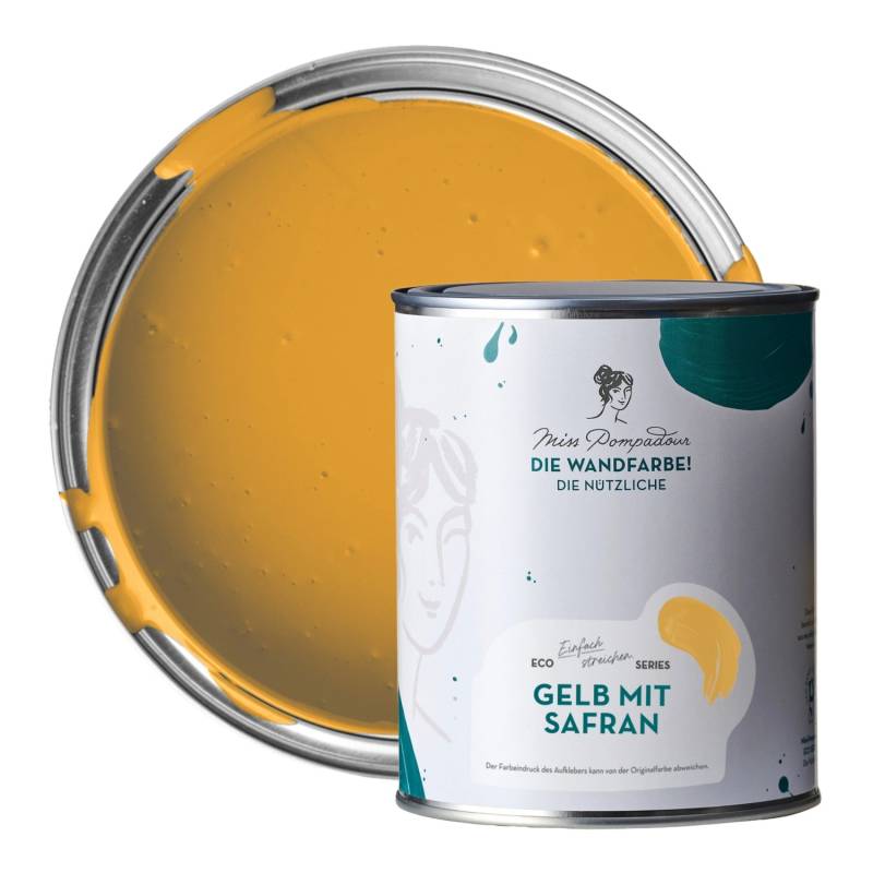 MissPompadour Abwaschbare Wandfarbe Gelb mit Safran 1L Hochdeckend Scheuerbeständig von MissPompadour