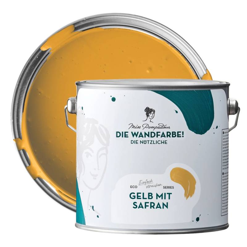 MissPompadour Abwaschbare Wandfarbe Gelb mit Safran 2,5L Hochdeckend Scheuerbeständig von MissPompadour