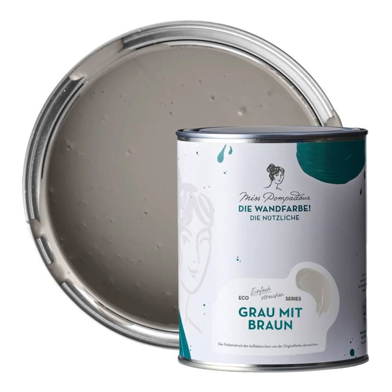 MissPompadour Abwaschbare Wandfarbe Grau mit Braun 1L Hochdeckend Scheuerbeständig von MissPompadour