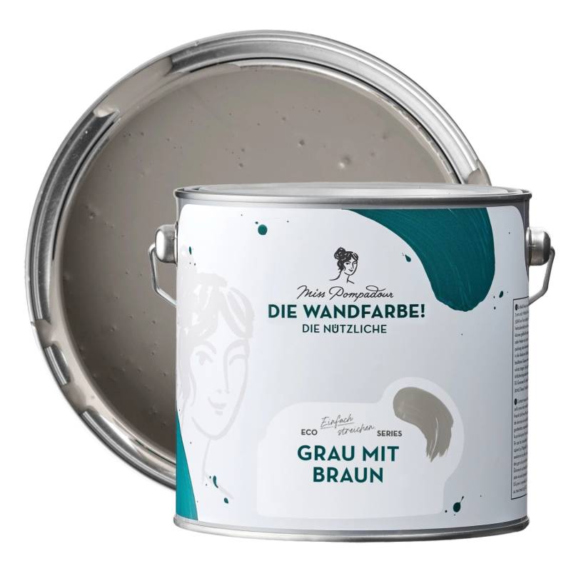 MissPompadour Abwaschbare Wandfarbe Grau mit Braun 2,5L Hochdeckend Scheuerbeständig von MissPompadour