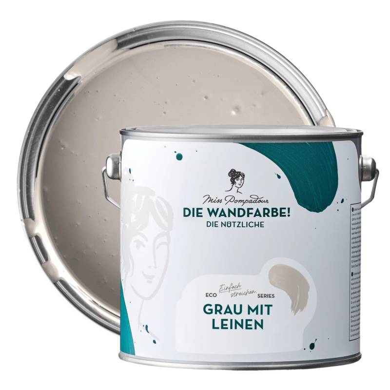 MissPompadour Abwaschbare Wandfarbe Grau mit Leinen 2,5L Hochdeckend Scheuerbeständig von MissPompadour
