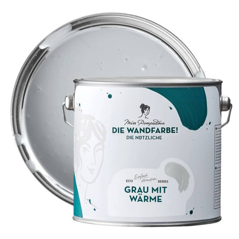 MissPompadour Abwaschbare Wandfarbe Grau mit Wärme 2,5L Hochdeckend Scheuerbeständig von MissPompadour