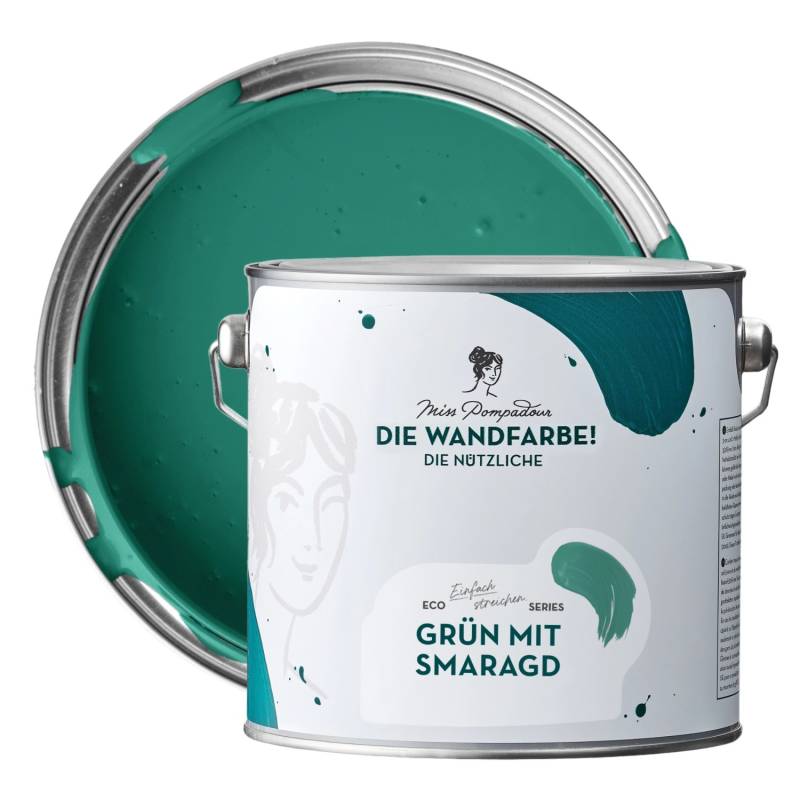 MissPompadour Abwaschbare Wandfarbe Grün mit Smaragd 2,5L Hochdeckend Scheuerbeständig von MissPompadour
