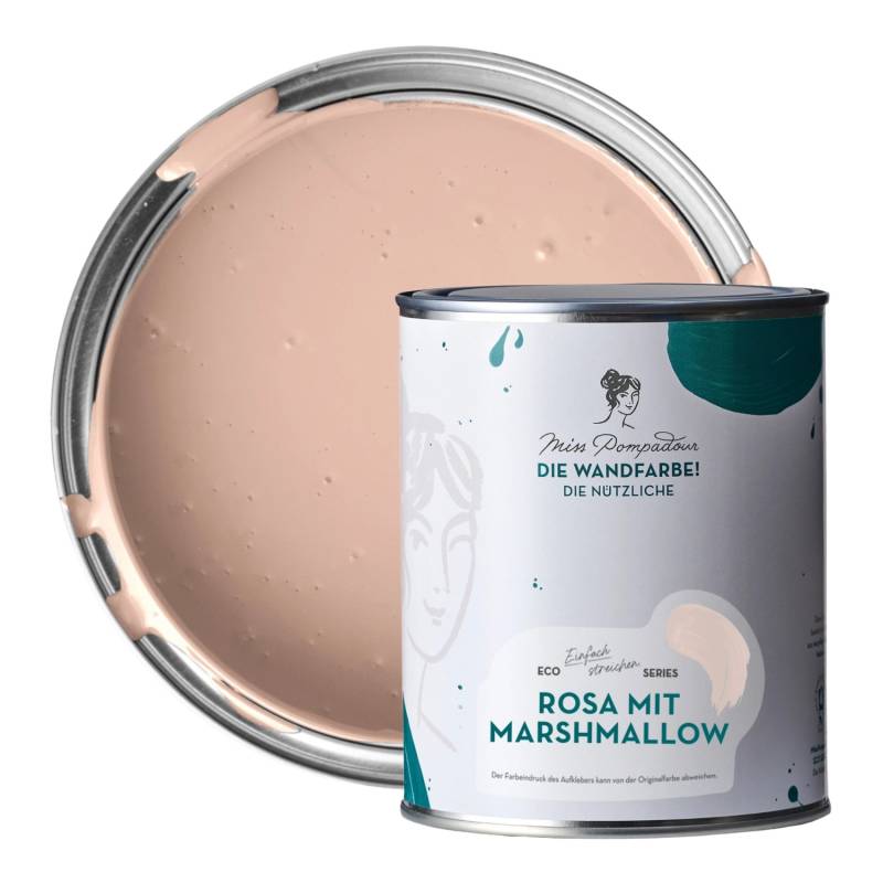 MissPompadour Abwaschbare Wandfarbe Rosa mit Marshmallow 1L Hochdeckend Scheuerbeständig von MissPompadour