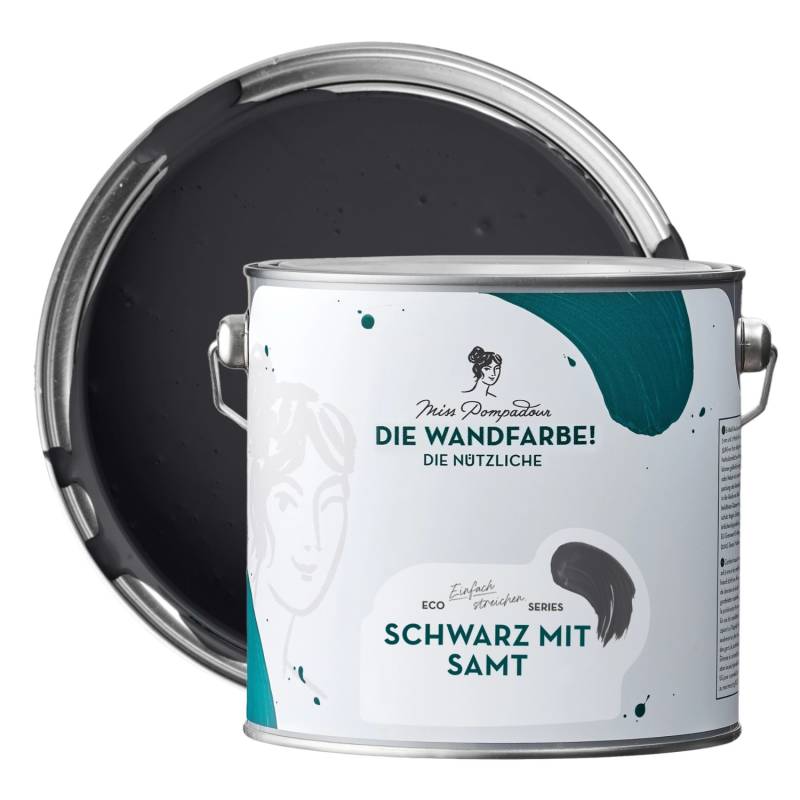 MissPompadour Abwaschbare Wandfarbe Schwarz mit Samt 2,5L Hochdeckend Scheuerbeständig von MissPompadour