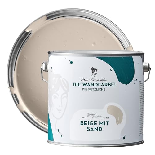 MissPompadour abwaschbare Wandfarbe Beige mit Sand 2,5L - hohe Deckkraft & Ergiebigkeit - matte, scheuerbeständige Innenfarbe - geruchsarm, wasserbasiert, atmungsaktiv - Die Nützliche von MissPompadour