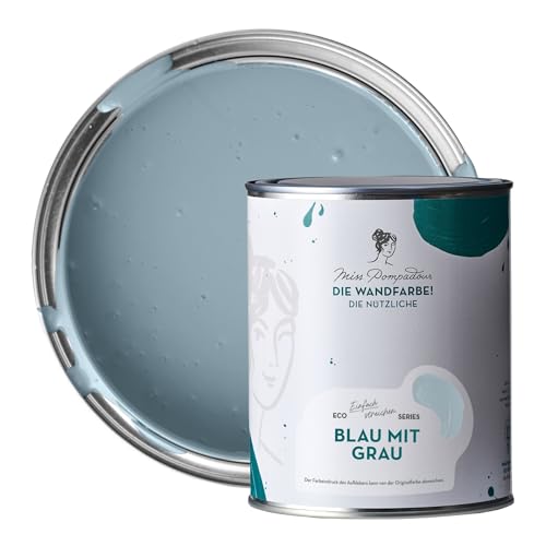MissPompadour abwaschbare Wandfarbe Blau mit Grau 1L - hohe Deckkraft & Ergiebigkeit - matte, scheuerbeständige Innenfarbe - geruchsarm, wasserbasiert, atmungsaktiv - Die Nützliche von MissPompadour