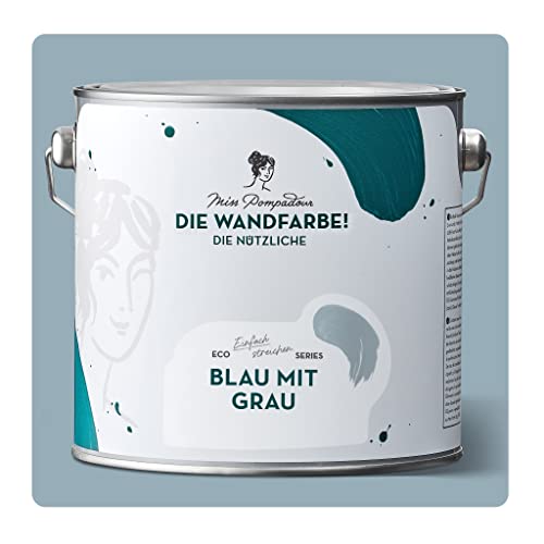 MissPompadour abwaschbare Wandfarbe Blau mit Grau 2,5L - hohe Deckkraft & Ergiebigkeit - matte, scheuerbeständige Innenfarbe - geruchsarm, wasserbasiert, atmungsaktiv - Die Nützliche von MissPompadour