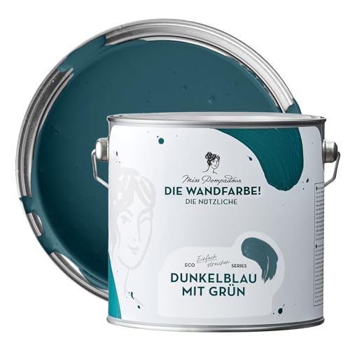 MissPompadour abwaschbare Wandfarbe Dunkelblau mit Grün 2,5L - hohe Deckkraft & Ergiebigkeit - matte, scheuerbeständige Innenfarbe - geruchsarm, wasserbasiert, atmungsaktiv - Die Nützliche von MissPompadour