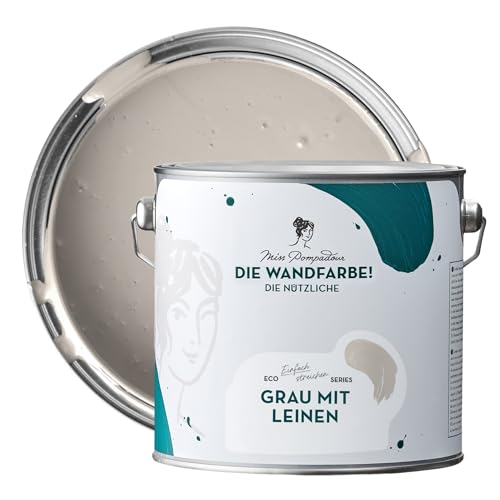 MissPompadour abwaschbare Wandfarbe Grau mit Leinen 2,5L - hohe Deckkraft & Ergiebigkeit - matte, scheuerbeständige Innenfarbe - geruchsarm, wasserbasiert, atmungsaktiv - Die Nützliche von MissPompadour