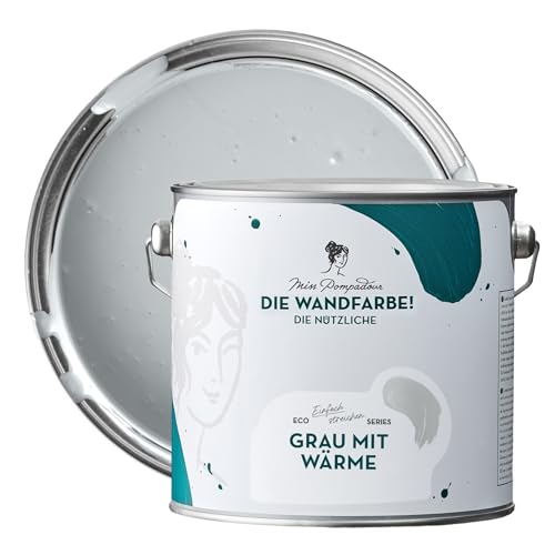 MissPompadour abwaschbare Wandfarbe Grau mit Wärme 2,5L - hohe Deckkraft & Ergiebigkeit - matte, scheuerbeständige Innenfarbe - geruchsarm, wasserbasiert, atmungsaktiv - Die Nützliche von MissPompadour