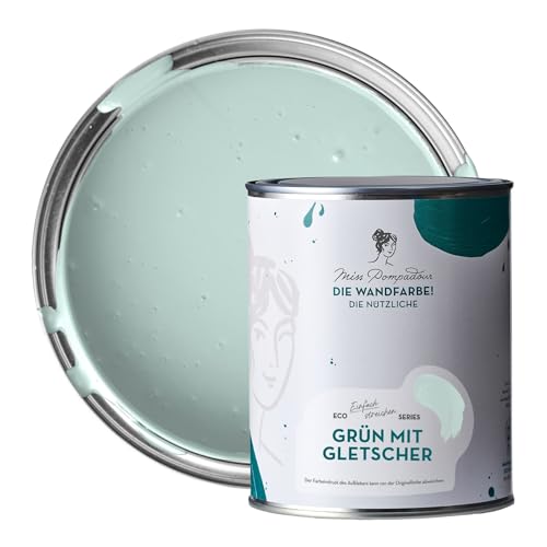 MissPompadour abwaschbare Wandfarbe Grün mit Gletscher 1L - hohe Deckkraft & Ergiebigkeit - matte, scheuerbeständige Innenfarbe - geruchsarm, wasserbasiert, atmungsaktiv - Die Nützliche von MissPompadour