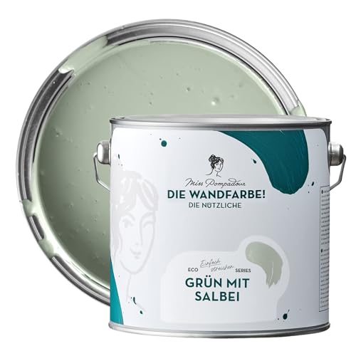 MissPompadour abwaschbare Wandfarbe Grün mit Salbei 2,5L - hohe Deckkraft & Ergiebigkeit - matte, scheuerbeständige Innenfarbe - geruchsarm, wasserbasiert, atmungsaktiv - Die Nützliche MissPompadour abwaschbare Wandfarbe Grün mit Salbei 2,5L - hohe Deckkraft & Ergiebigkeit - matte, scheuerbeständige Innenfarbe - geruchsarm, wasserbasiert, atmungsaktiv - Die Nützliche von MissPompadour