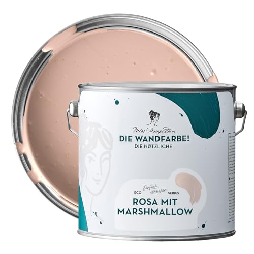 MissPompadour abwaschbare Wandfarbe Rosa mit Marshmallow 2,5L - hohe Deckkraft & Ergiebigkeit - matte, scheuerbeständige Innenfarbe - geruchsarm, wasserbasiert, atmungsaktiv - Die Nützliche von MissPompadour