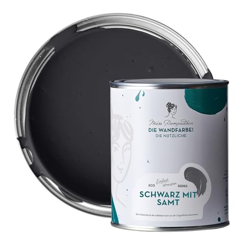 MissPompadour abwaschbare Wandfarbe Schwarz mit Samt 1L - hohe Deckkraft & Ergiebigkeit - matte, scheuerbeständige Innenfarbe - geruchsarm, wasserbasiert, atmungsaktiv - Die Nützliche von MissPompadour