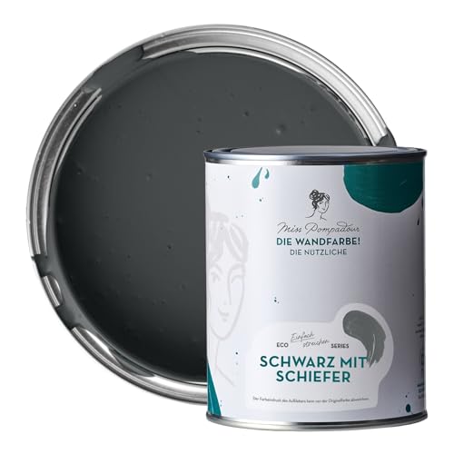 MissPompadour abwaschbare Wandfarbe Schwarz mit Schiefer 1L - hohe Deckkraft & Ergiebigkeit - matte, scheuerbeständige Innenfarbe - geruchsarm, wasserbasiert, atmungsaktiv - Die Nützliche von MissPompadour