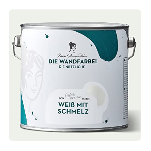 MissPompadour abwaschbare Wandfarbe Weiß mit Schmelz 2,5L - hohe Deckkraft & Ergiebigkeit - matte, scheuerbeständige Innenfarbe - geruchsarm, wasserbasiert, atmungsaktiv - Die Nützliche von MissPompadour