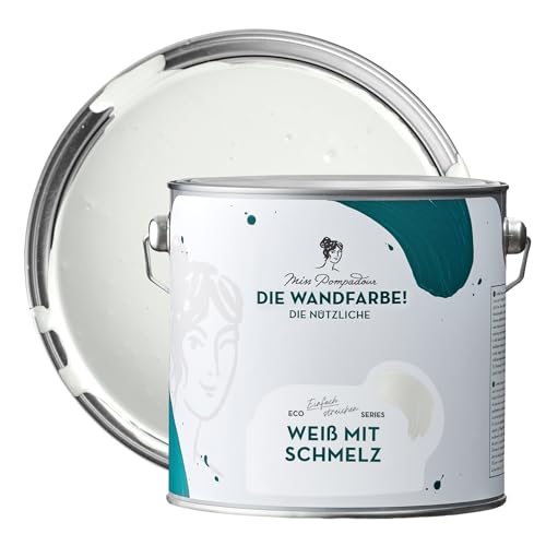 MissPompadour abwaschbare Wandfarbe Weiß mit Schmelz 2,5L - hohe Deckkraft & Ergiebigkeit - matte, scheuerbeständige Innenfarbe - geruchsarm, wasserbasiert, atmungsaktiv - Die Nützliche von MissPompadour