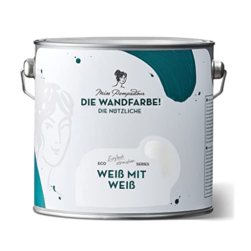 MissPompadour abwaschbare Wandfarbe Weiß mit Weiß 2,5L - hohe Deckkraft & Ergiebigkeit - matte, scheuerbeständige Innenfarbe - geruchsarm, wasserbasiert, atmungsaktiv - Die Nützliche von MissPompadour