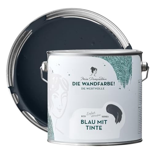 MissPompadour edelmatte Wandfarbe Blau mit Tinte 2,5L - sehr hohe Deckkraft - geruchsneutrale, spritzfreie Farbe - atmungsaktive, wasserbasierte Innenfarbe/Deckenfarbe - Die Wertvolle von MissPompadour