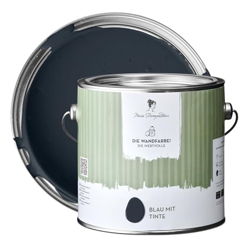 MissPompadour edelmatte Wandfarbe Blau mit Tinte 2,5L - sehr hohe Deckkraft - geruchsneutrale, spritzfreie Farbe - atmungsaktive, wasserbasierte Innenfarbe/Deckenfarbe - Die Wertvolle von MissPompadour