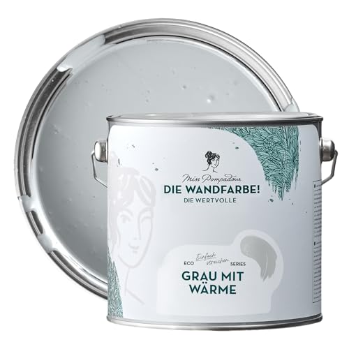 MissPompadour edelmatte Wandfarbe Grau mit Wärme 2,5L - sehr hohe Deckkraft - geruchsneutrale, spritzfreie Farbe - atmungsaktive, wasserbasierte Innenfarbe/Deckenfarbe - Die Wertvolle von MissPompadour