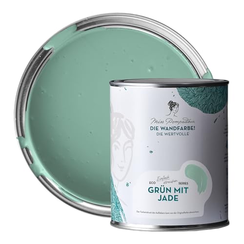 MissPompadour edelmatte Wandfarbe Grün mit Jade 1L - sehr hohe Deckkraft - geruchsneutrale, spritzfreie Farbe - atmungsaktive, wasserbasierte Innenfarbe/Deckenfarbe - Die Wertvolle von MissPompadour