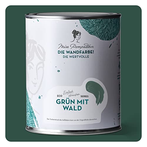 MissPompadour edelmatte Wandfarbe Grün mit Wald 1L - sehr hohe Deckkraft - geruchsneutrale, spritzfreie Farbe - atmungsaktive, wasserbasierte Innenfarbe/Deckenfarbe - Die Wertvolle von MissPompadour