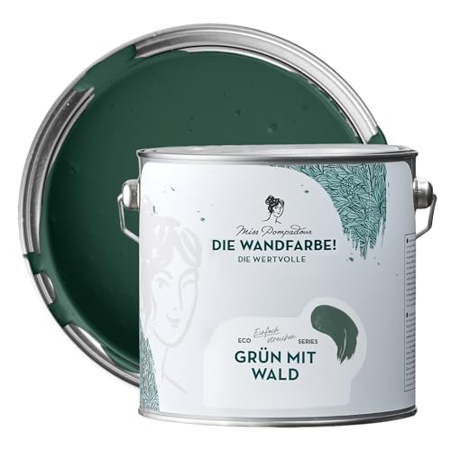 MissPompadour edelmatte Wandfarbe Grün mit Wald 2,5L - sehr hohe Deckkraft - geruchsneutrale, spritzfreie Farbe - atmungsaktive, wasserbasierte Innenfarbe/Deckenfarbe - Die Wertvolle von MissPompadour