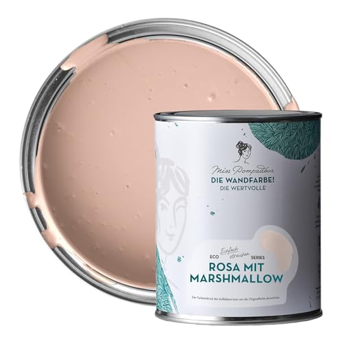 MissPompadour edelmatte Wandfarbe Rosa mit Marshmallow 1L - sehr hohe Deckkraft - geruchsneutrale, spritzfreie Farbe - atmungsaktive, wasserbasierte Innenfarbe/Deckenfarbe - Die Wertvolle von MissPompadour