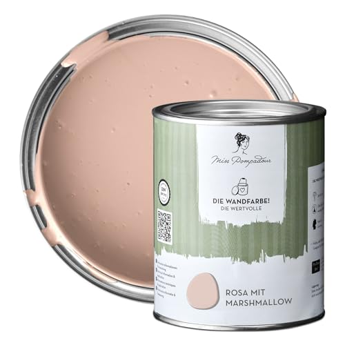 MissPompadour edelmatte Wandfarbe Rosa mit Marshmallow 1L - sehr hohe Deckkraft - geruchsneutrale, spritzfreie Farbe - atmungsaktive, wasserbasierte Innenfarbe/Deckenfarbe - Die Wertvolle von MissPompadour