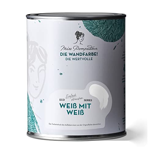 MissPompadour edelmatte Wandfarbe Weiß mit Weiß 1L - sehr hohe Deckkraft - geruchsneutrale, spritzfreie Farbe - atmungsaktive, wasserbasierte Innenfarbe/Deckenfarbe - Die Wertvolle von MissPompadour