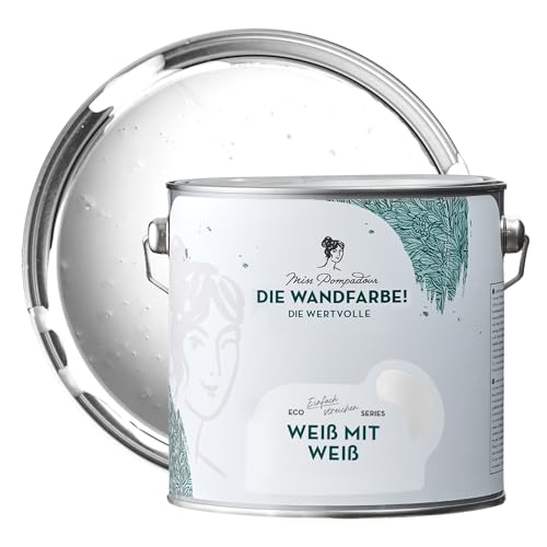 MissPompadour edelmatte Wandfarbe Weiß mit Weiß 2,5L - sehr hohe Deckkraft - geruchsneutrale, spritzfreie Farbe - atmungsaktive, wasserbasierte Innenfarbe/Deckenfarbe - Die Wertvolle von MissPompadour