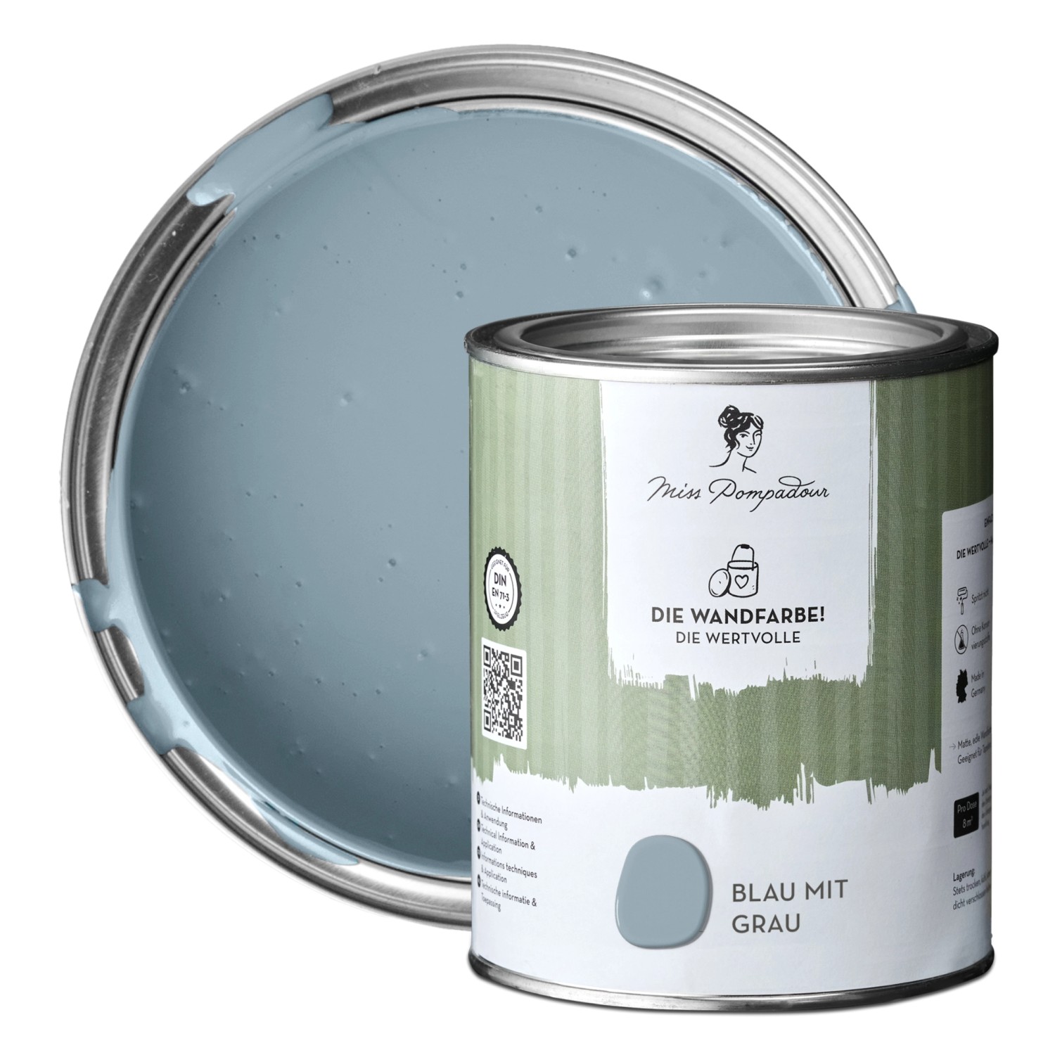 MissPompadour Extramatte Wandfarbe Blau mit Grau 1L Hochdeckend Spritzfrei MissPompadour Extramatte Wandfarbe Blau mit Grau 1L Hochdeckend Spritzfrei von MissPompadour